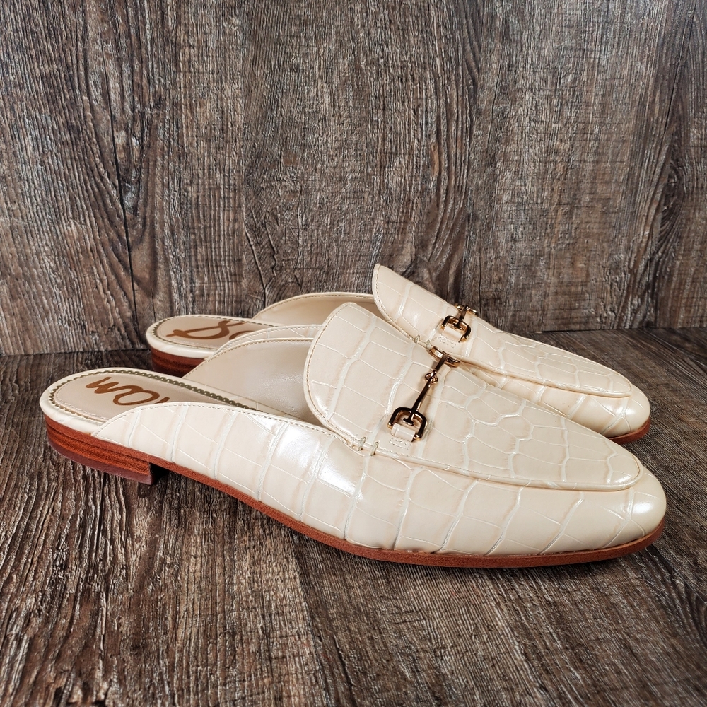 Sam Edelman Linnie Women's Size 11 M Cream Beige Leather Horsebit Mules Flats